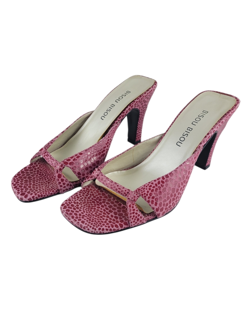 Bisou Bisou Vintage Pink Snakeskin Slip On Open-Toe Heel Sandals Womens 7.5